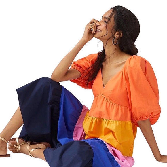 Farm Rio Tiered Colorblocked Maxi Dress NWT - Picture 3 of 9